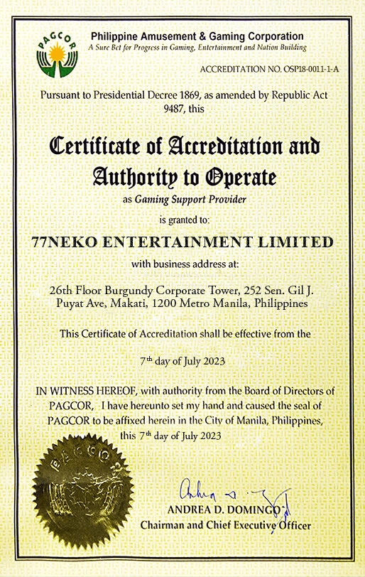 77NEKO PAGCOR License